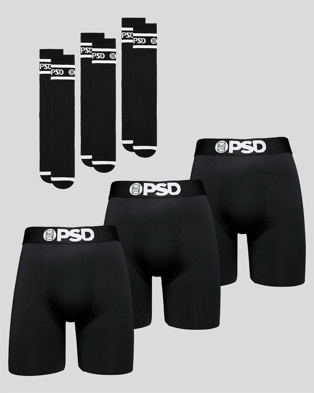 PSD Underwear 3 Pack Solid Black Brief & Sock Bundle 3 PSD Underwear 3 Pack Solid Black Brief & Sock Bundle